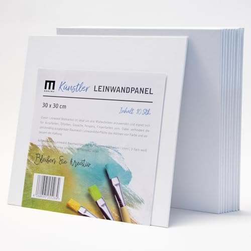 Leinwand Malkarton 10er-Set zum Bemalen 30x30cm - leere, weiße Malpappe aus 100% Baumwolle, 2-fach weiß grundiert und 3mm stark - Ideal zum Malen mit Acryl oder Ölfarbe für Profis, Kinder, Hobby Leinwand Malkarton 10er-Set zum Bemalen 30x30cm - leere, weiße Malpappe aus 100% Baumwolle, 2-fach weiß grundiert und 3mm stark - Ideal zum Malen mit Acryl oder Ölfarbe für Profis, Kinder, Hobby von M MERCEO
