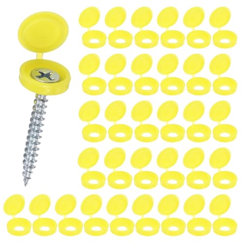 M METERXITY 100er-Pack Kunststoff-Scharnier-Schraubenabdeckkappen, 5mm Rollladenschrauben mit Kappen, Falt-Snap-Unterlegscheibenabdeckungen M3 M4 M5 Schraubenköpfe [Gelb] von M METERXITY