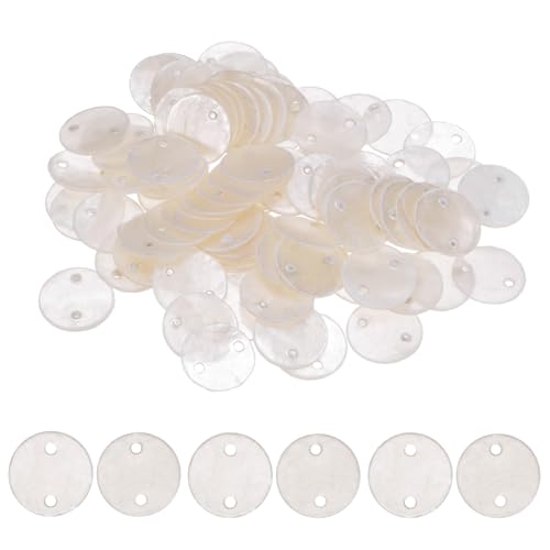 M METERXITY 100er-Pack runde Muschelstücke, 0,6 Zoll flache runde natürliche Muschel mit Loch, Scheiben Meeresschnecken Münzperle Verbinder für Windspiele/DIY Handwerk Hängen [Weiß] von M METERXITY