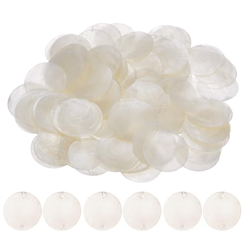 M METERXITY 100er-Pack runde Muschelstücke, 2-Zoll-flache runde natürliche Muschel mit Loch, Scheiben Meeresschalen Münzperle Verbinder für Windspiele/DIY Handwerk Hängen [Weiß] von M METERXITY