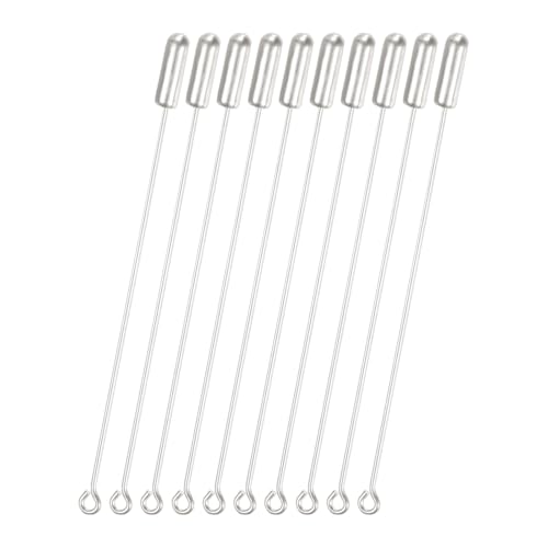 M METERXITY 10er-Pack Broschenstifte, 2,8 Zoll Kupferlange Nadelösenstifte mit Stopperenden für DIY-Kleidung/Zubehör/Anzugskrawatte/Hut/Schal/Schmuck, gerade Flache Kopfstifte [Hell-Silber] von M METERXITY
