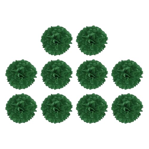 M METERXITY 10er Packung Tissue Pom Poms Blumen - Hochzeitsdekoration, langlebig & schön, geeignet für Geburtstag/Party/Hochzeit (15 cm, Dunkelgrün) von M METERXITY