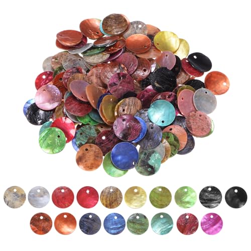 M METERXITY 150er-Pack flache runde Muschel-Münz-Tropfen-Charm-Perlen, 15 mm flache Muschel-Perlen mit Loch für Herstellungszubehör [Bunte gemischte Farben] von M METERXITY