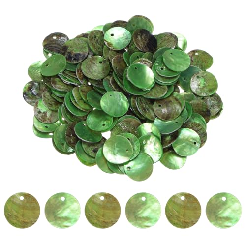 M METERXITY 150er-Pack flache runde Muschel-Münz-Tropfen-Charm-Perlen, 15 mm flache Muschel-Perlen mit Loch für Schmuck/Herstellungszubehör [Grün] von M METERXITY