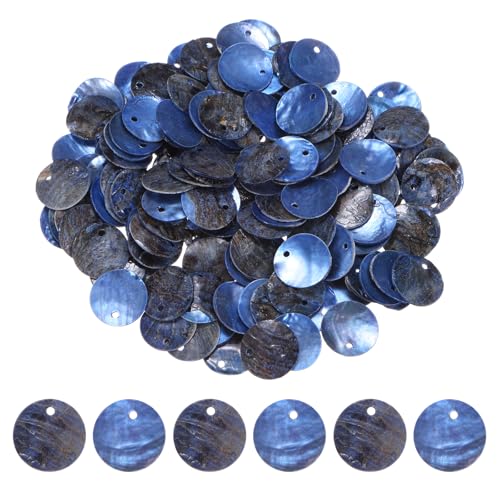 M METERXITY 150er-Pack flache runde Muschel-Münz-Tropfen-Charm-Perlen, 15 mm flache Muschel-Perlen mit Loch für Schmuck/Herstellungszubehör [Himmelblau] von M METERXITY