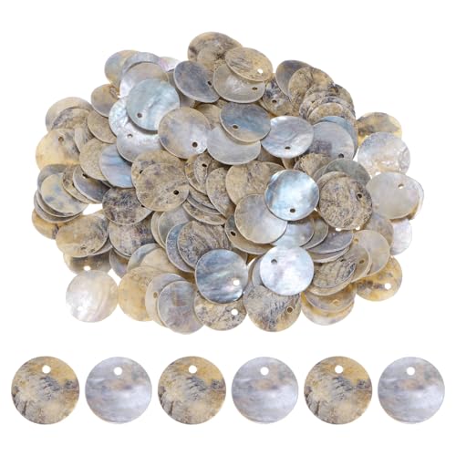 M METERXITY 150er-Pack flache runde Muschel-Münz-Tropfen-Charm-Perlen, 15 mm flache Muschel-Perlen mit Loch für Schmuck/Herstellungszubehör [Natürliche Farbe] von M METERXITY
