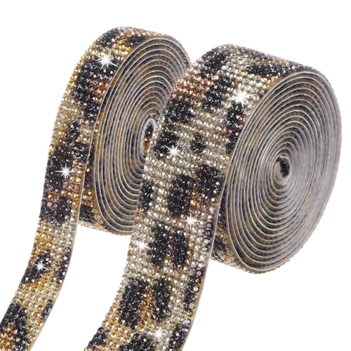 M METERXITY 2-Roll Crystal Rhinestone Ribbon, 0,5/1,1 Zoll x 2 Yards Selbstklebendes Crystal Rhinestone Ribbon Glitzert für DIY Halskette/Braut/Nähtaschen/Handwerk [Sprühfarbe Leopardenmuster] von M METERXITY