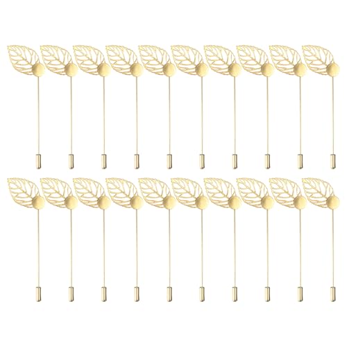 M METERXITY 20er-Pack Blatt-Broschen-Tablett-Stick-Reversnadel, Legierung DIY Boutonniere-Nadeln mit Blatt für Anzug/Hut/Krawatte/Schal-Abzeichen, Nadel-Corsage-Sicherheits [84mm, Goldton] von M METERXITY