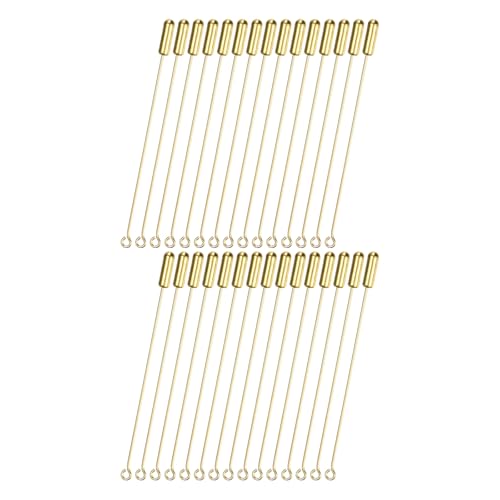 M METERXITY 30er-Pack Broschenstifte, 2,8 Zoll Kupferlange Nadelösenstifte mit Stopperenden für DIY-/Zubehör/Anzugskrawatte/Hut/Schal/Schmuck, gerade Flache Kopfstifte [Gold] von M METERXITY