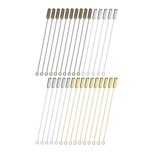M METERXITY 30er-Pack Broschenstifte, 2,8 Zoll Kupferlange Nadelösenstifte mit Stopperenden für DIY-Kleidung/Zubehör/Anzugskrawatte/Schmuck, gerade Flache Kopfstifte [Silber/Gold/Bronze] von M METERXITY
