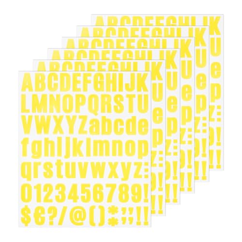 M METERXITY 6 Blätter Buchstaben Aufkleber, 1 Zoll Vinyl Briefkasten Alphabet Aufkleber Aufkleber für Bastelkarte, Vinyl Aufkleber [486 Stück, Gelb] von M METERXITY