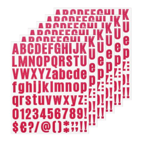 M METERXITY 6-Bögen Buchstabensticker, 1 Zoll Vinyl Briefkasten Alphabet Sticker Alphabet-Aufkleber für Bastelkarte, Vinyl-Aufkleber[486 Stück, Rosarot] von M METERXITY