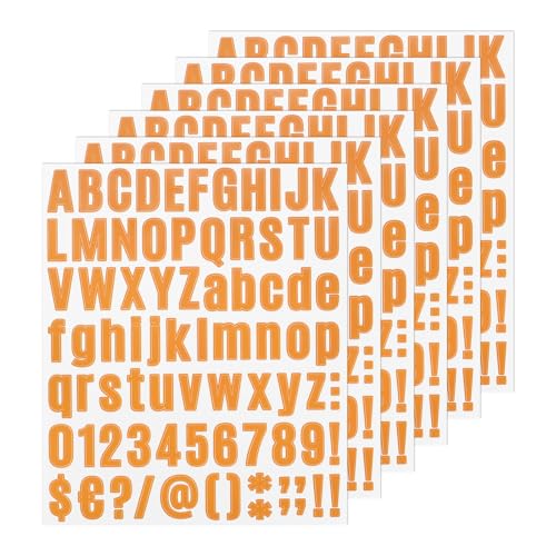 M METERXITY 6-Bögen Buchstabensticker, 1 Zoll Vinyl Briefkasten Alphabet Sticker für Briefkasten/Schild/Adresse/Bastelkarte, Vinyl Sticker[486 Stück, Orange] von M METERXITY