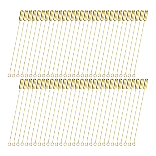 M METERXITY 60er-Pack Broschenstifte, 2,8 Zoll Kupferlange Nadelösenstifte mit Stopperenden für DIY-Kleidung/Zubehör/Anzugskrawatte/Hut/Schal/Schmuck, gerade Flache Kopfstifte [Gold] von M METERXITY