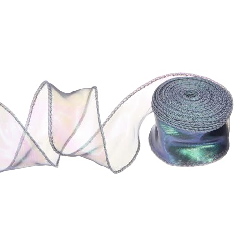 M METERXITY Glitzernde Sheer Verdrahtete Organza-Band, 1 1/2 Zoll x 10 Yards Sheer Bänder für Basteln/Halloween/Geburtstagsgeschenk Schleife [Grün] von M METERXITY
