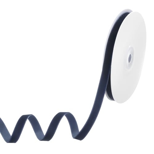 M METERXITY Marineblaues Samtband, 10 Yards 3/8" Breites Nylon Einseitiges Dünnes Samtband zum Verpacken von Geschenken, Hochzeitssträußen, Haarschleifen, Kranzdekorationen von M METERXITY
