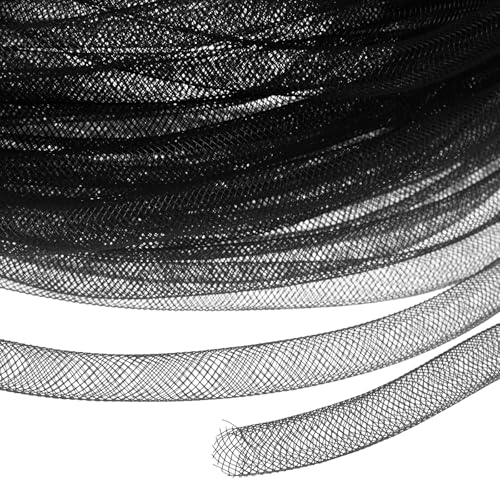 M METERXITY Mesh Tube Ribbon 25 Yards, 10mm Elastisches Stoffband Mesh Tubing für Basteln/Hochzeit/Geburtstag/Feiertag/Kränze Weihnachten/Dekoration [Schwarz] von M METERXITY