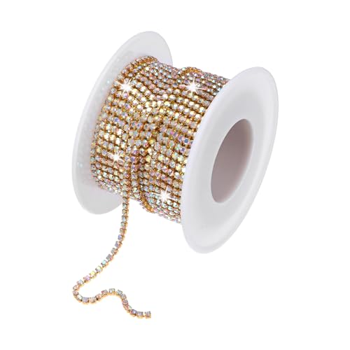 M METERXITY Strassstein-Nahkette, 2 mm 10 Yards Einreihige Verzierungskralle Kette, Kristallkralle Cup Kette Rolle für Näharbeiten/DIY-Dekoration/Schmuckherstellung [Gold AB] von M METERXITY