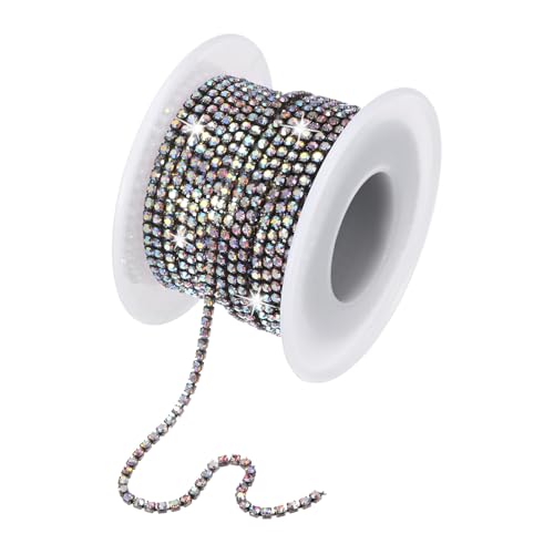 M METERXITY Strassstein-Nahkette, 2 mm 10 Yards Einzelreihe Verzierung Klaue Kette, Kristall Klaue Cup Kette Rolle für Näharbeiten/DIY Dekoration/Schmuckherstellung [Black Base White AB] von M METERXITY