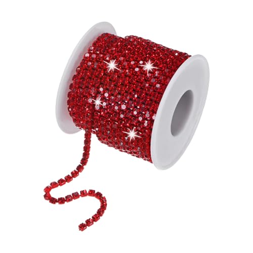 M METERXITY Strassstein-Nahkette, 2 mm 10 Yards Einzelreihe Verzierung Kralle Kette, Kristall Kralle Cup Kette Rolle für Näharbeiten/DIY Dekoration/Schmuckherstellung [Hellrot] von M METERXITY