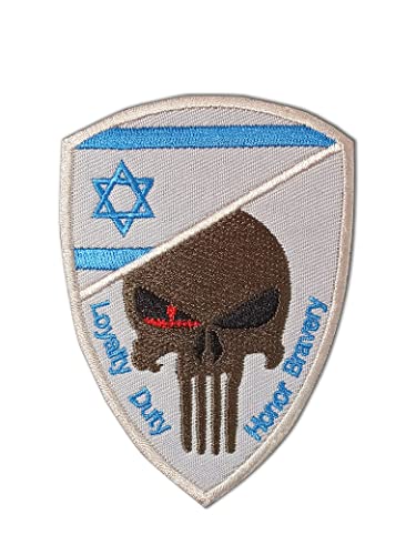 Bestickter Aufnäher mit Israel-Flagge und Punisher-Totenkopf, Loyalty Duty Honor Bravery' Kommt mit Klettverschluss zur einfachen Befestigung an Kleidung, Jacken, Rucksäcken. 6,6 x 9,7 cm von M-TOUCH