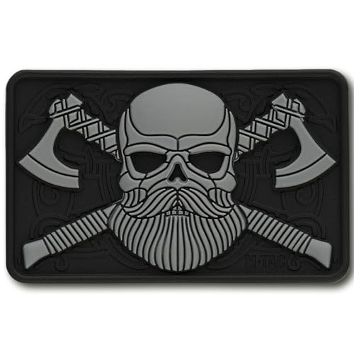 M-Tac Tactical Beard Skull Patch - Morale Patch for Military Gear Army Patches for Clothes, Jackets, Backpacks, Hats Patch with Hook Fasteners (Black/Grey) von M-Tac