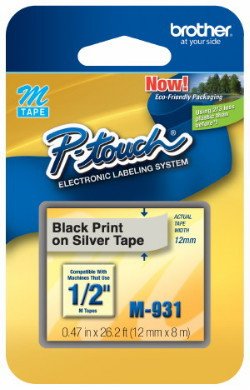 1/5,1 cm (12 mm) schwarz auf silber P-Touch M Tape für Brother Home & Hobby, Heim und Hobby Label Maker von M Tapes
