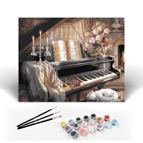 M-Timberwild Altes Klavier Malen nach Zahlen Erwachsene, Malen nach Zahlen Kit enthält Pigmente Leinen Leinwand Pinsel DIY Ölmalerei warmes Geschenk Haus Hausdekoration (Ohne Rahmen, Altes Klavier) von M-Timberwild