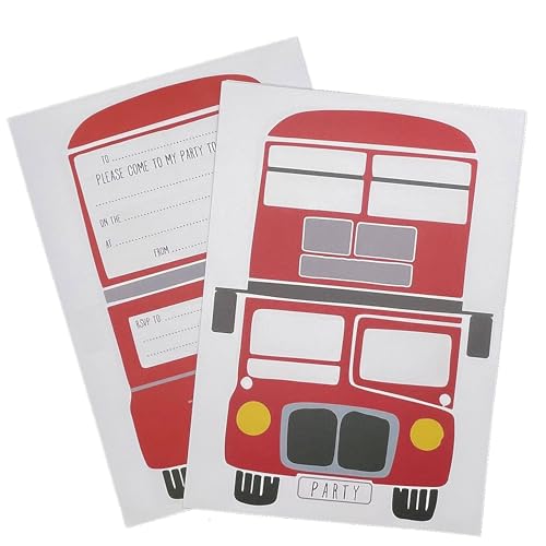 M & G Mustard & Gray Einladungen für Kinderpartys, 12 Einladungen und Umschläge (C6), London Bus von M & G Mustard & Gray