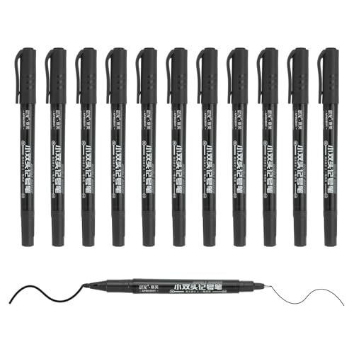 M&G Dauerhafte Twin-Marker mit Ultrafeiner Spitze (12 mm + 05 mm) 12 Stück Schnelltrocknende wasserfeste Fasermaler für Papier Glas Holz Metalloberfläche Schwarz von M&G
