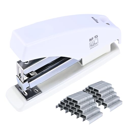 M&G Müheloses Schreibtischhefter mit 2000 Heftklammern, 50 Blatt Kapazität, robustes Büroheftgerät, staufrei, One-Finger-Touch-Heftung, ergonomischer Hefter für Schule, Zuhause, Bürobedarf (weiß) M&G Müheloses Schreibtischhefter mit 2000 Heftklammern, 50 Blatt Kapazität, robustes Büroheftgerät, staufrei, One-Finger-Touch-Heftung, ergonomischer Hefter für Schule, Zuhause, Bürobedarf (weiß) von M&G