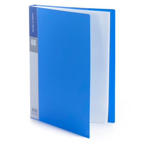 M&G Ordner mit 60 Fächern und Kunststoffhüllen (blau, Präsentationsbuch, 22,9 x 30,5 cm, mit transparenten Schutzfolien, Display 120 Seiten, Präsentationsbuch für Kunstwerke von M&G