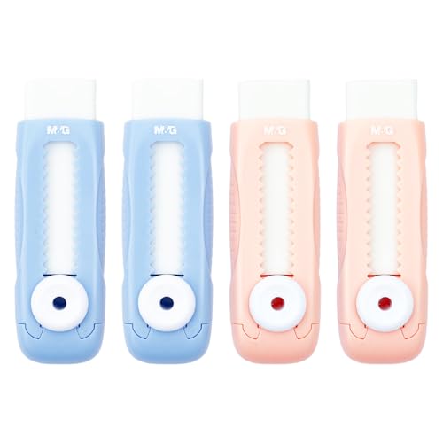 M&G Radiergummi, einziehbar, weich, niedlich, große Gummi-Radiergummis für Schule, Studenten, Kinder, Büro, Heimbedarf, 4 Stück (blau + pink) von M&G