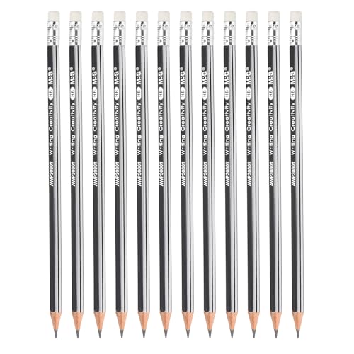 M&G Sechseckige Holzstifte, 12 Stück HB-stifte Graphit-Rundstifte mit Radiergummi für Klassenzimmer Lehrer Bürobedarf, Silber Schwarz M&G Sechseckige Holzstifte, 12 Stück HB-stifte Graphit-Rundstifte mit Radiergummi für Klassenzimmer Lehrer Bürobedarf, Silber Schwarz von M&G