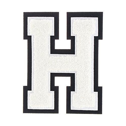 H – Weiß auf Schwarz – 11,4 cm Hitzesiegel/Aufnäher Chenille Varsity Letter H – Weiß auf Schwarz – 11,4 cm Hitzesiegel/Aufnäher Chenille Varsity Letter von M&J Trimming