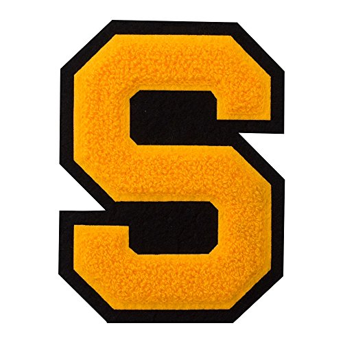 S – Gold auf Schwarz – 11,4 cm Hitzesiegel/Aufnäher Chenille Varsity Letter S – Gold auf Schwarz – 11,4 cm Hitzesiegel/Aufnäher Chenille Varsity Letter von M&J Trimming
