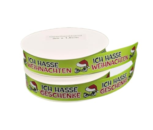 M.Kritzinger's Festtags-Muffel Weihnachtsmuffel Geschenkband, 3m x 1,6cm, 2 Designs (Ich hasse Geschenke) von M.Kritzinger's