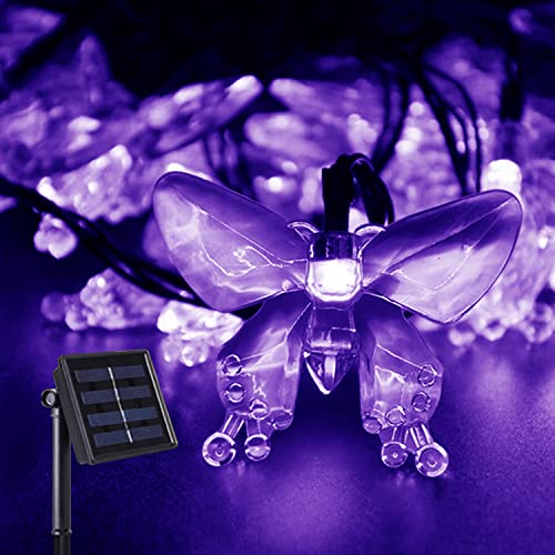 M.best Solar Lichterkette Aussen, 7M 50 LED Solarlichterkette für außen mit Schmetterling 8 Modi Wasserdicht Lichterkette außen Solar für Garten, Balkon, Terrasse, Hochzeiten, Partys (Lila) von M.best