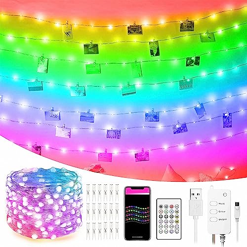 LED Fotoclips 5m Musiksynchronisation Farbwechsel, RGB-LED-Kette, 40-Tasten-Fernbedienung, eingebautes Mikrofon, SMART ALEXA GOOGLE HOME TUYA, App-gesteuerte LED-Leuchten von M2 OUTLET