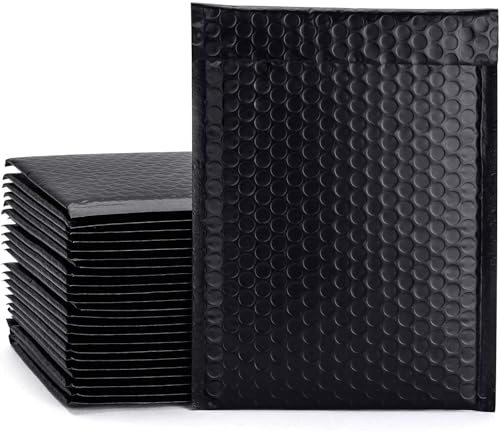 Luftpolster-Versandtaschen, 100 Stück, Metallfolie, wasserdicht, selbstklebend, Versand, Gold, Silber, Schwarz oder Rosa, gepolsterte Umschläge für Versandverpackungen (schwarz, 200 x 265 mm) von M7 Packaging
