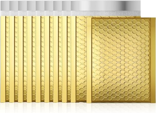 Luftpolster-Versandtaschen, Metallfolie, wasserdicht, selbstklebend, goldfarben, silberfarben, schwarz oder rosa, 100 Stück (Gold, 220 x 270 mm) von M7 Packaging