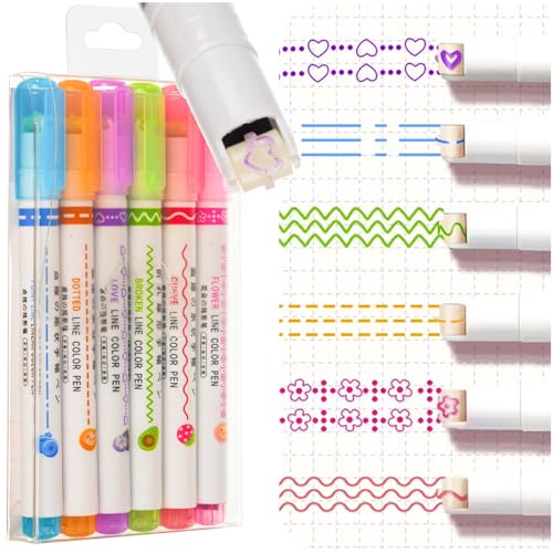 Kurvenstifte Curve Textmarker Set 6 Farben 6 verschiedene Musterstifte für Schule & Kreatives Zeichnen – Schablonen-Marker für Notizen, Karten & Lernhilfe – Back to School Geschenk von MAALEO