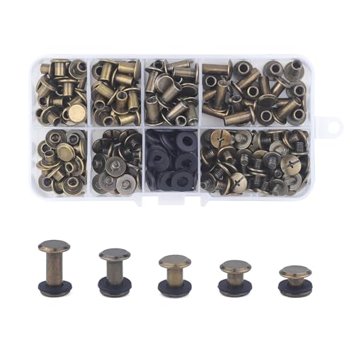 MABAHON 100 Satz Chicago Schrauben Buchschrauben 4/6/8/10/12 mm Rivet Binding Screws Nägel Nieten Button Schraubnieten für Leder Ledergürtel DIY Dekoration Bronze von MABAHON