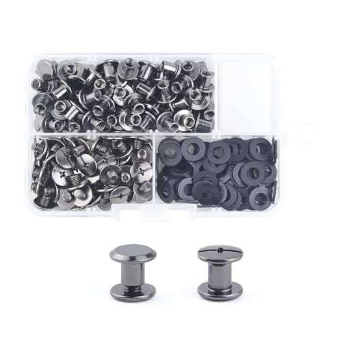 MABAHON 80 Sätz Chicago Buchschrauben M5x6 mm Schraubnieten Beiträge Nagel Rivet Button Gürtelschrauben für Ledergürtel DIY Buch Scrapbook Buchbinden Leder Dekoration glänzendes Schwarz von MABAHON