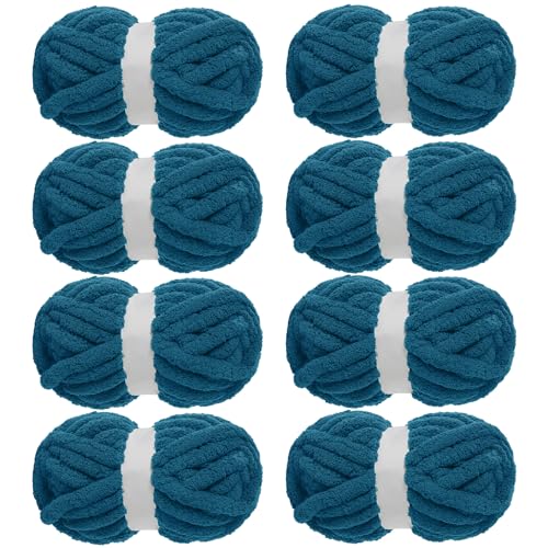 MABOZOO Grobes Garn zum Häkeln, 8 Stück, Indigo flauschiges Jumbo-Chenille-Garn, weiches Plüschgarn, sperrig, riesiges dickes flauschiges Garn zum Handstricken oder Armstricken (27 m, 227 g pro von MABOZOO