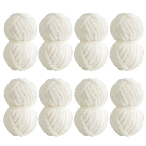MABOZOO Super sperriges Chenille-Garn zum Handstricken, großes Garn für grobe Decken, großes dickes Arm-Strickgarn, flauschiges, weiches Plüsch-Jumbo-Garn, Häkeln, Cremeweiß, 8 Stück MABOZOO Super sperriges Chenille-Garn zum Handstricken, großes Garn für grobe Decken, großes dickes Arm-Strickgarn, flauschiges, weiches Plüsch-Jumbo-Garn, Häkeln, Cremeweiß, 8 Stück von MABOZOO