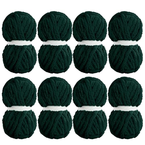 MABOZOO Super sperriges Chenille-Garn zum Handstricken, groß für Decken, große dicke Armstricken, flauschig weiches Plüsch-Jumbo-Häkeln, Dunkelgrün, 8 Stück von MABOZOO