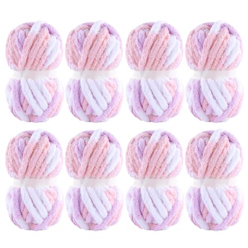 MABOZOO Super sperriges Chenille-Garn zum Handstricken, großes Garn für grobe Decken, großes dickes Arm-Strickgarn, flauschiges, weiches Plüsch-Jumbo-Garn, Häkeln, Rosa und Lila, 8 Stück MABOZOO Super sperriges Chenille-Garn zum Handstricken, großes Garn für grobe Decken, großes dickes Arm-Strickgarn, flauschiges, weiches Plüsch-Jumbo-Garn, Häkeln, Rosa und Lila, 8 Stück von MABOZOO
