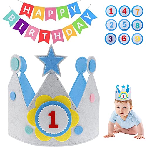 MABUSIYI Geburtstagskrone, Geburtstagskrone Mädchen, Geburtstagskrone junge, Geburtstag Krone für Kinder, Auswechselbaren Zahlen von 0-9 (Blau) von MABUSIYI