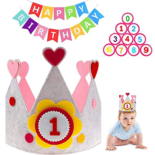 MABUSIYI Geburtstagskrone, Geburtstagskrone Mädchen, Geburtstagskrone junge, Geburtstag Krone für Kinder, Auswechselbaren Zahlen von 0-9（Pink） von MABUSIYI